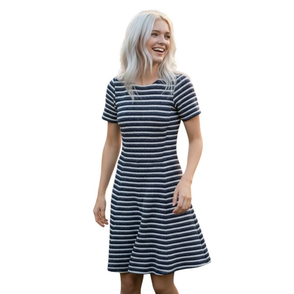 Theory Albita Guarda Striped Dress Knit Fit Flare Preppy Nautical‎ Career Size 6